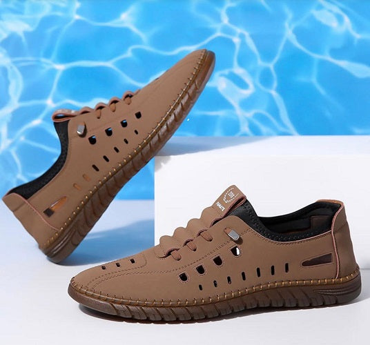 Summer Autumn Men's Casual Sandals Breathable Soft Upper Leather Flat Bottom Baotou Beach Shoes with Hollow Holes Sandals ⭐️⭐️⭐️⭐️☆ (737 reviews)
