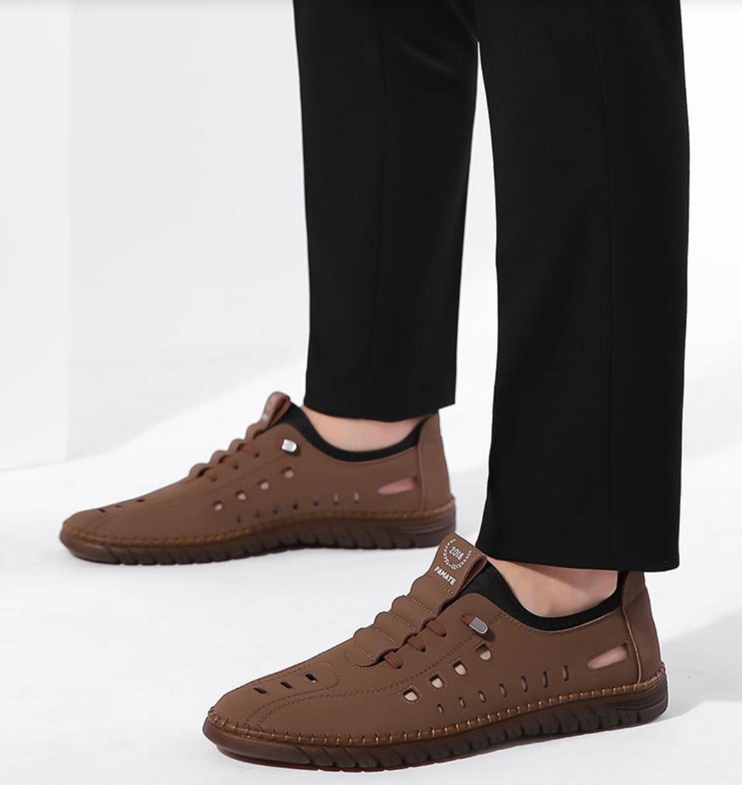 Summer Autumn Men's Casual Sandals Breathable Soft Upper Leather Flat Bottom Baotou Beach Shoes with Hollow Holes Sandals ⭐️⭐️⭐️⭐️☆ (737 reviews)