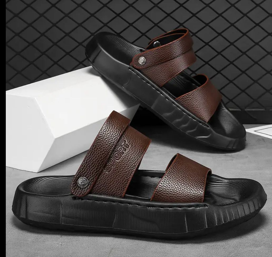 Men's Comfort Fit Dual Strap Sandals – Vegan Leather, Slip-Resistant          ⭐️⭐️⭐️⭐️☆ (324 reviews)