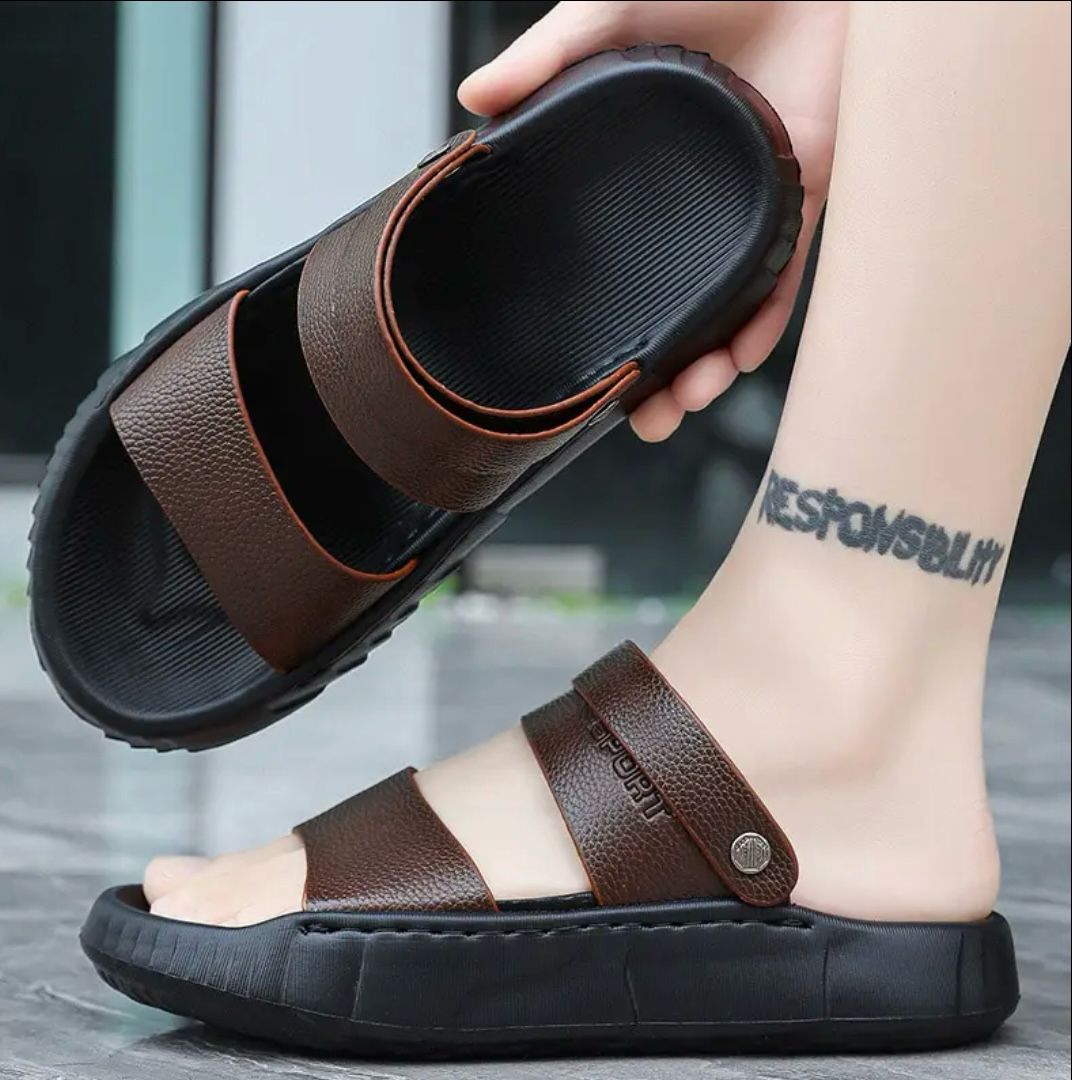 Men's Comfort Fit Dual Strap Sandals – Vegan Leather, Slip-Resistant          ⭐️⭐️⭐️⭐️☆ (324 reviews)
