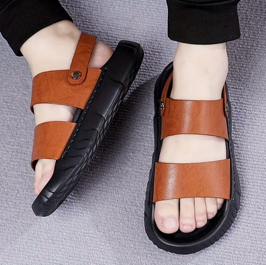 Men's Comfort Fit Dual Strap Sandals – Vegan Leather, Slip-Resistant          ⭐️⭐️⭐️⭐️☆ (324 reviews)